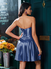Strapless hollowed out A-line  satin short Homecoming dress